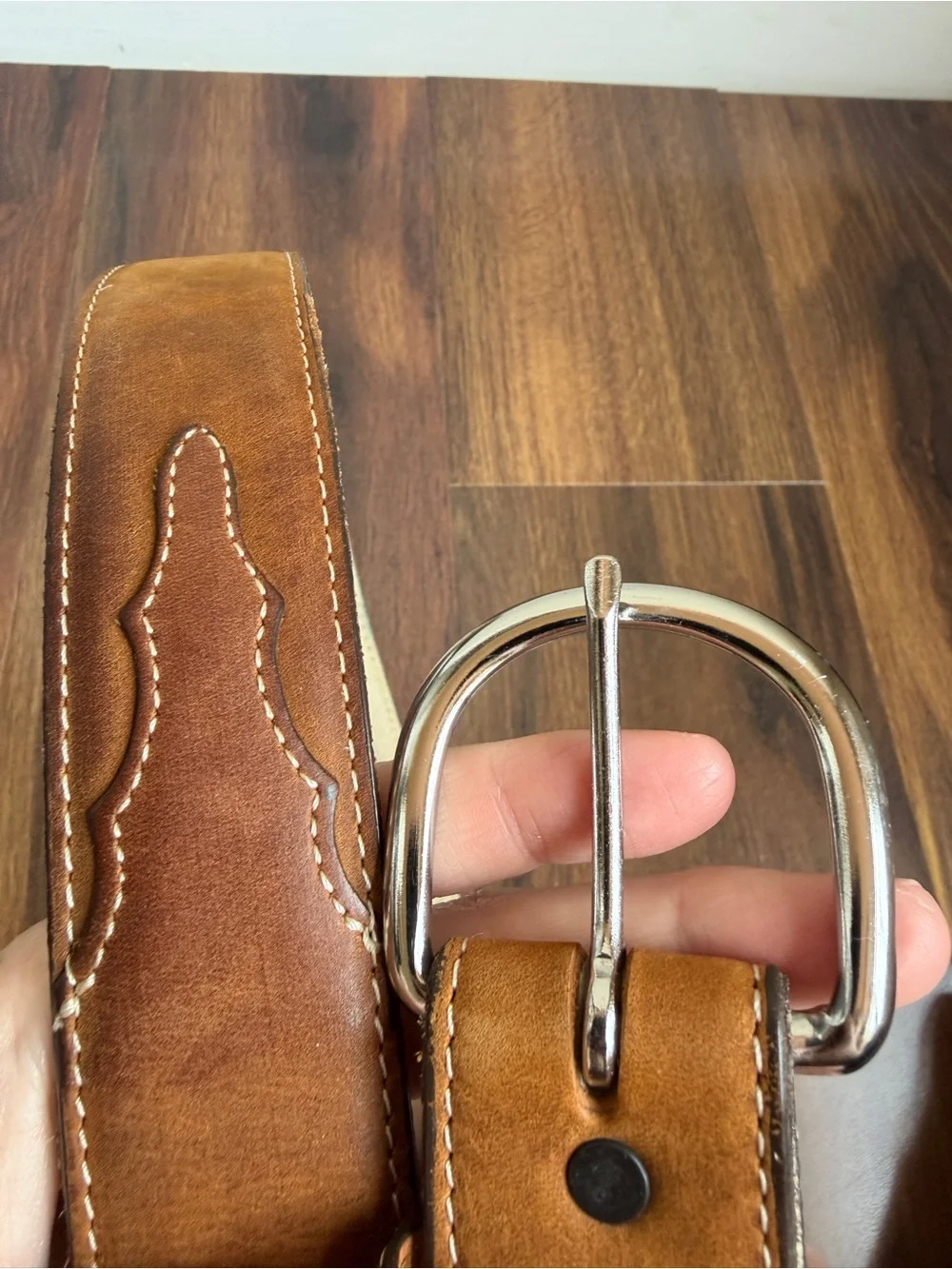 Justin Top Grain Leather Western Belt Size 34 Silver Round Hardware